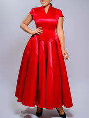 Glossy V Neck Short Sleeve Maxi Dress