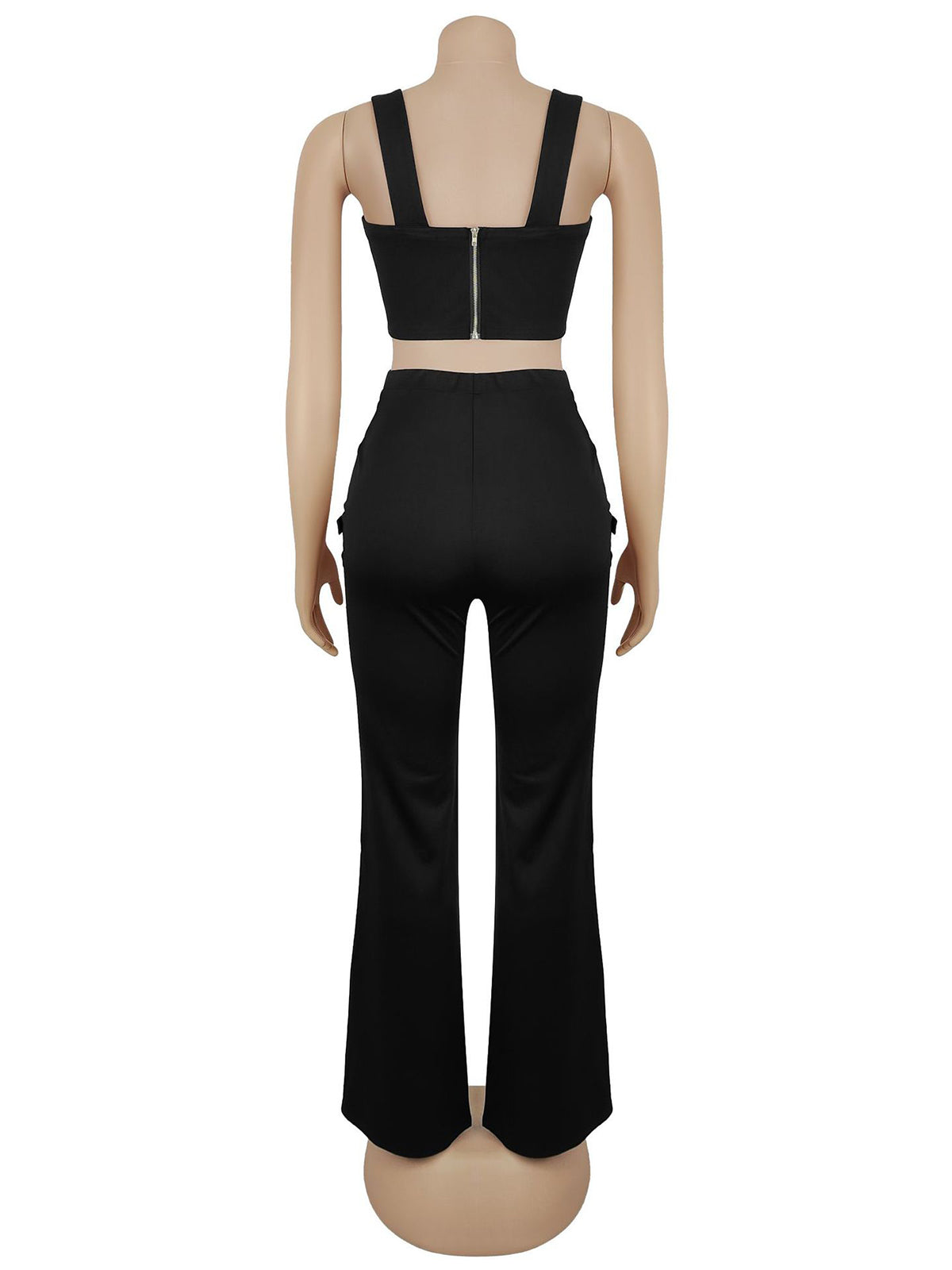 Fashion Sleeveless Crop Top Cross Button Trousers Sets