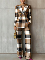 Women's Plaid Blazer and Pants Set