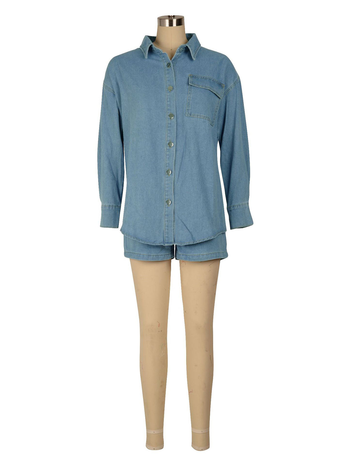 Casual Long Sleeve Denim Jacket And Shorts Two Piece Set