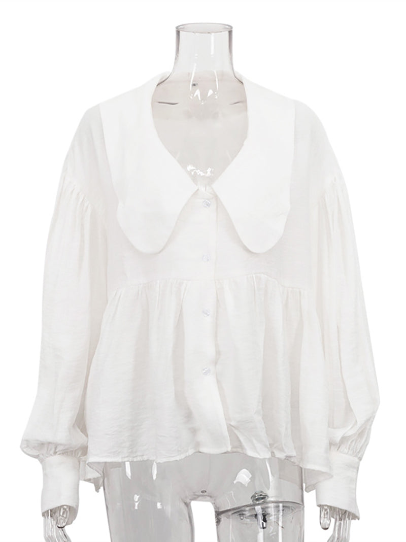 Casual V Neck Bubble Sleeve Loose Top