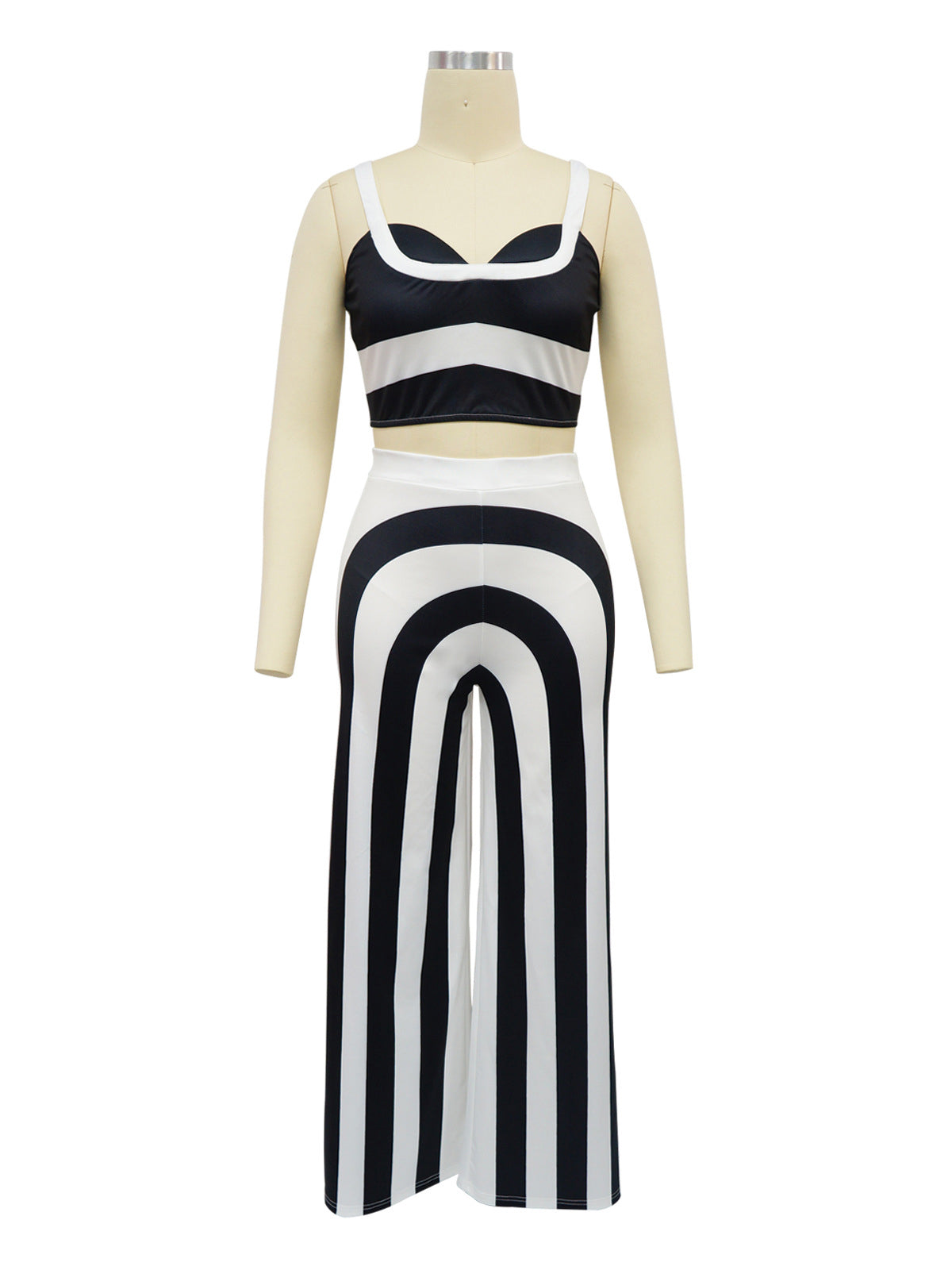 Stripe Crop Vest Wide Leg Pants Casual Two Piece Set