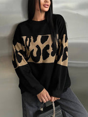 Color Block Leopard Pattern Patchwork Loose Sweater