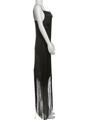 Sexy Spaghetti Strap Slit Tassels Midi Dress