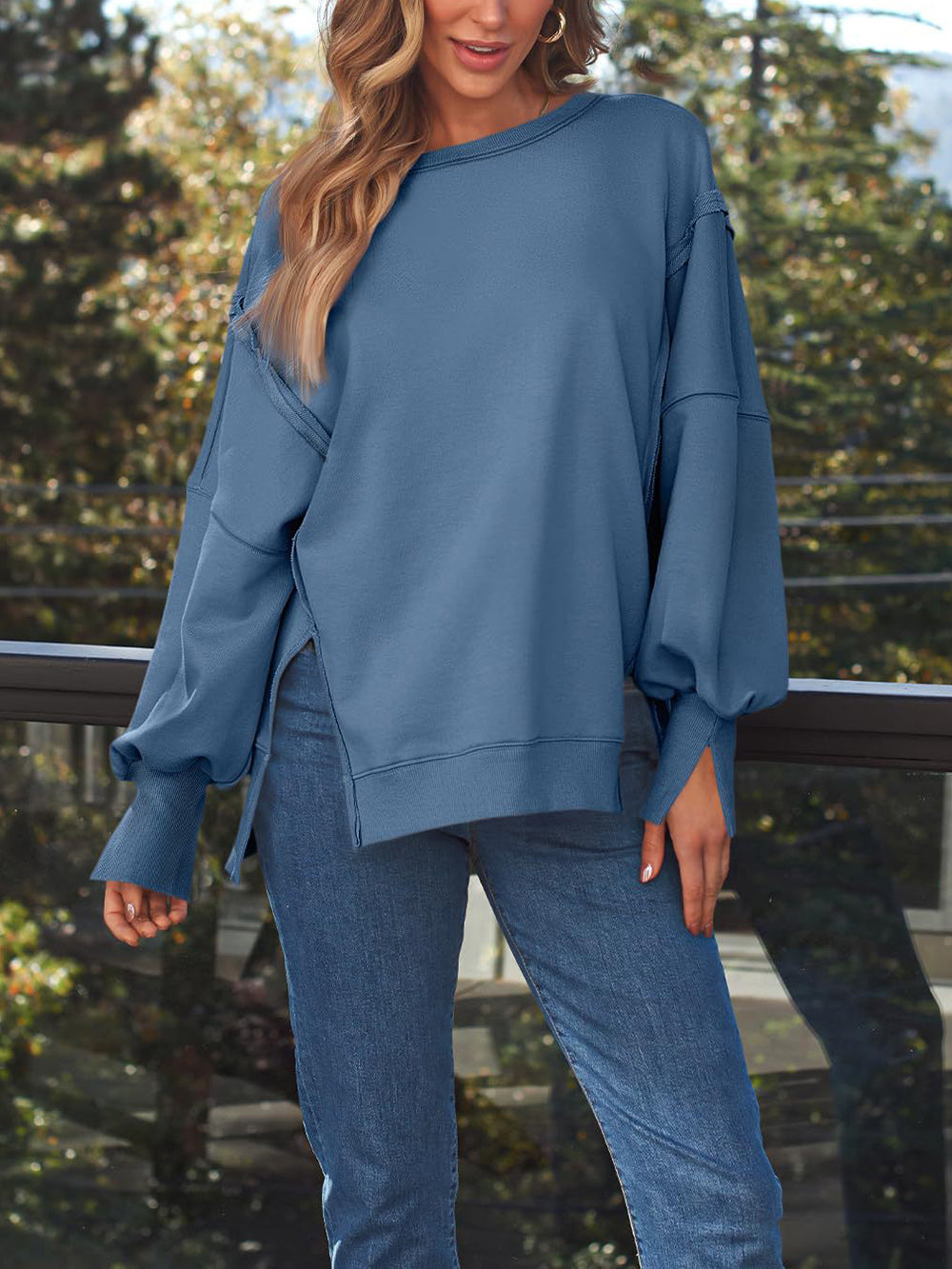 Casual Round Collar Long Sleeve Oversized Sweatshirt
