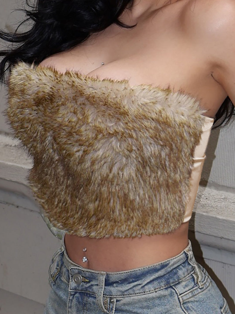 Sexy Faux Fur Strapless Tops