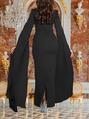 Elegant Rhinestone Cape Sleeve Slim Party Dress