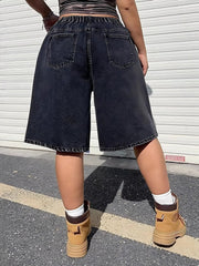 Plus Size Washed Denim Bermuda Shorts