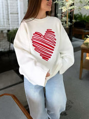 Plain Heart Line Round Neck Casual Sweatshirt