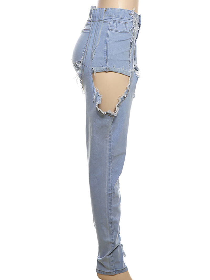 Fashion Patchwork High Waist Slim Jeans