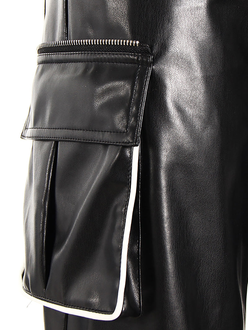Casual High Waist Straight PU Leather Pants