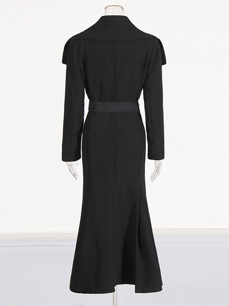Solid Patchwork Belt Loose Elegant Trench Coat