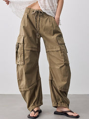 Multi Pocket Curved Leg Twill Cargo Pants
