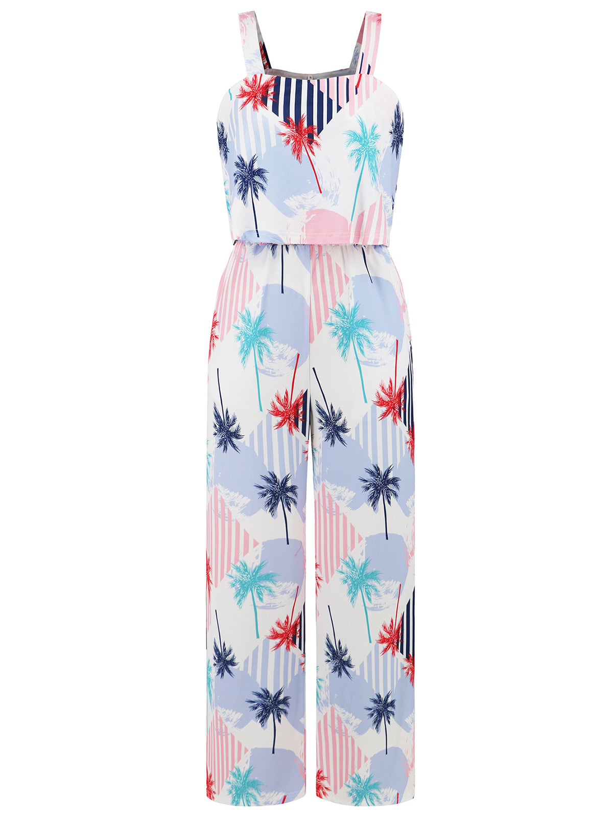 Fashion Suspenders Print Wide-leg Jumpsuit