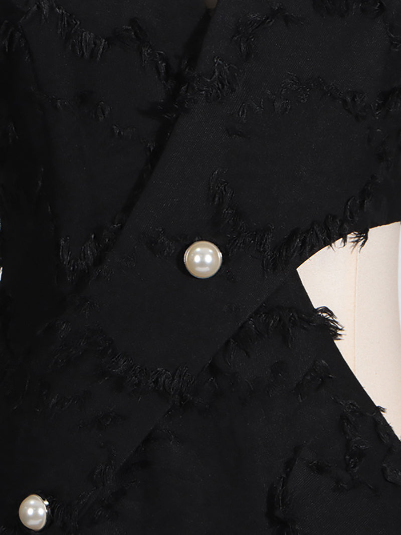 Solid Patchwork Button Hollow Out Blazer