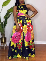 Sleeveless Print Floral Wide Leg Jumpsuit