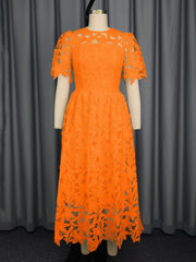 Elegant Round Neck Lace Hollow Out Slim Party Dress