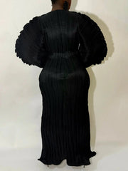 Plus Size Pleated Lantern Sleeve Slim Maxi Dress