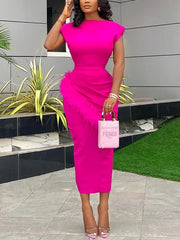 Ruched Raw Edge Midi Dress