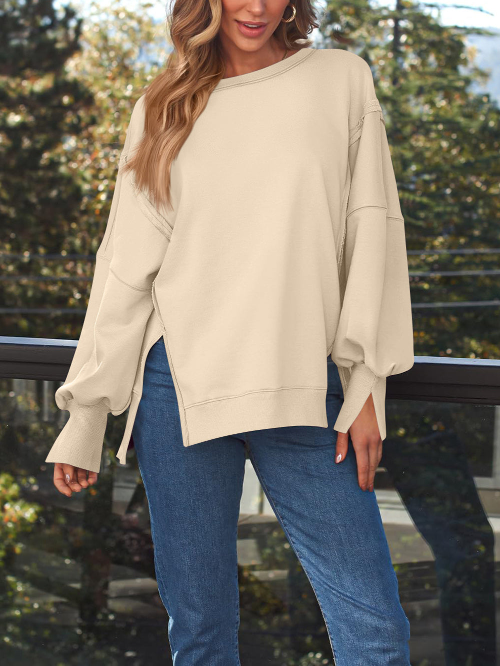 Casual Round Collar Long Sleeve Oversized Sweatshirt