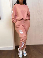 Fashion Stripe Comfy Sport Jogger Two Piece Tracksuit