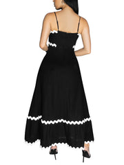 Spaghetti Straps Wave Ribbon Patchwork Maxi Dress