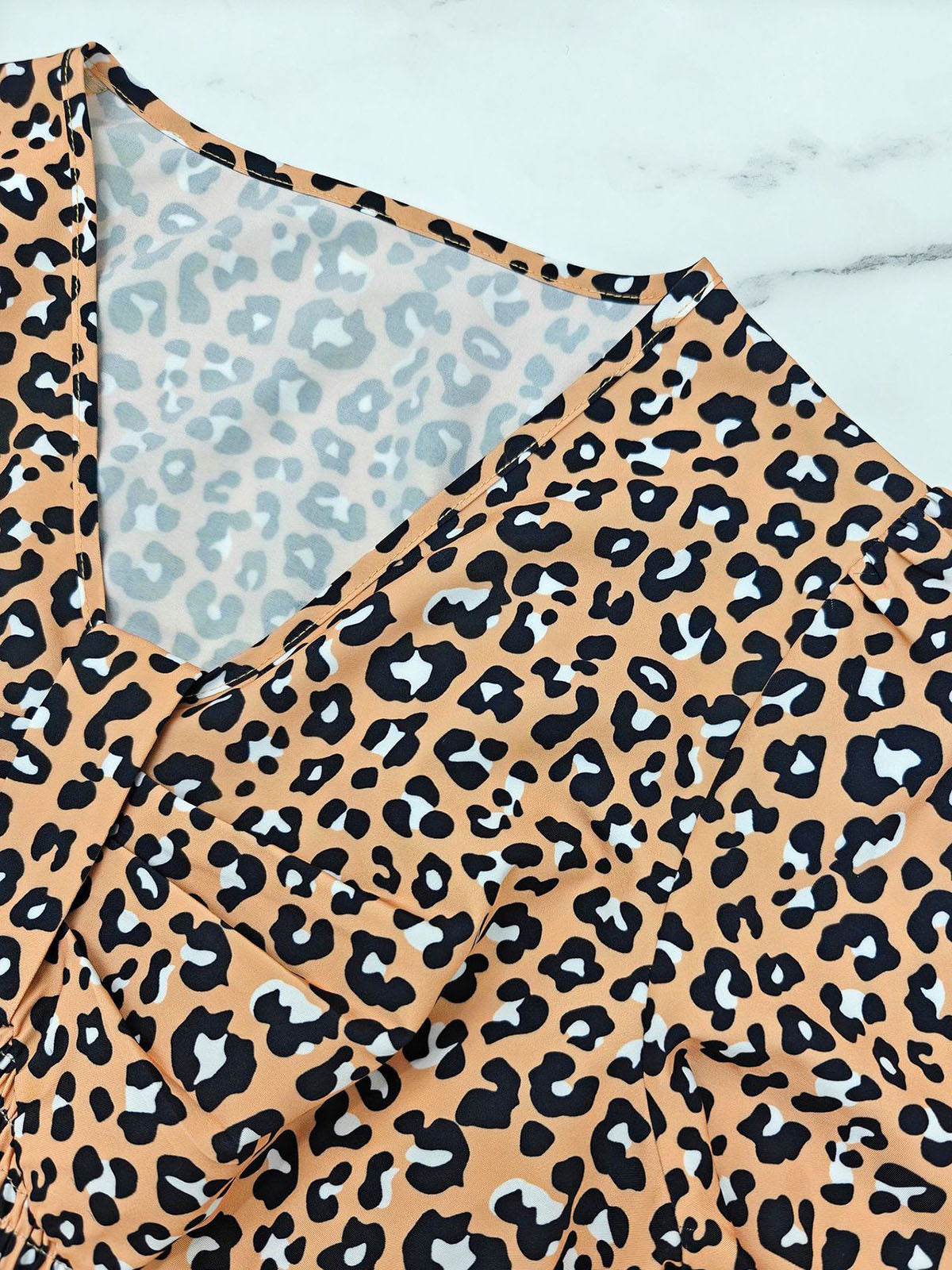 Elegant Leopard Print V Neck Split Maxi Dress
