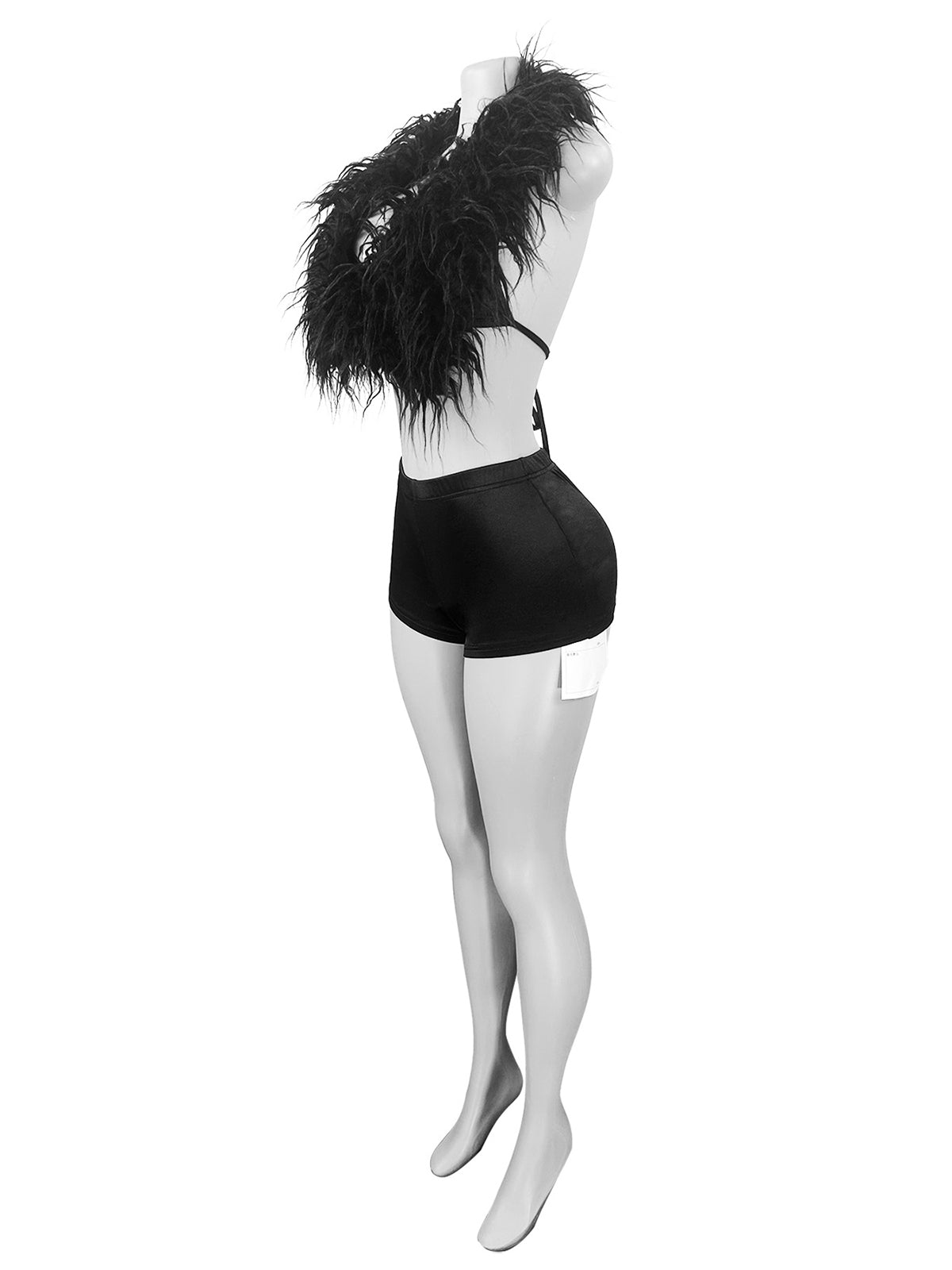 Halter Feather Backless Lace-up Shorts Club Set
