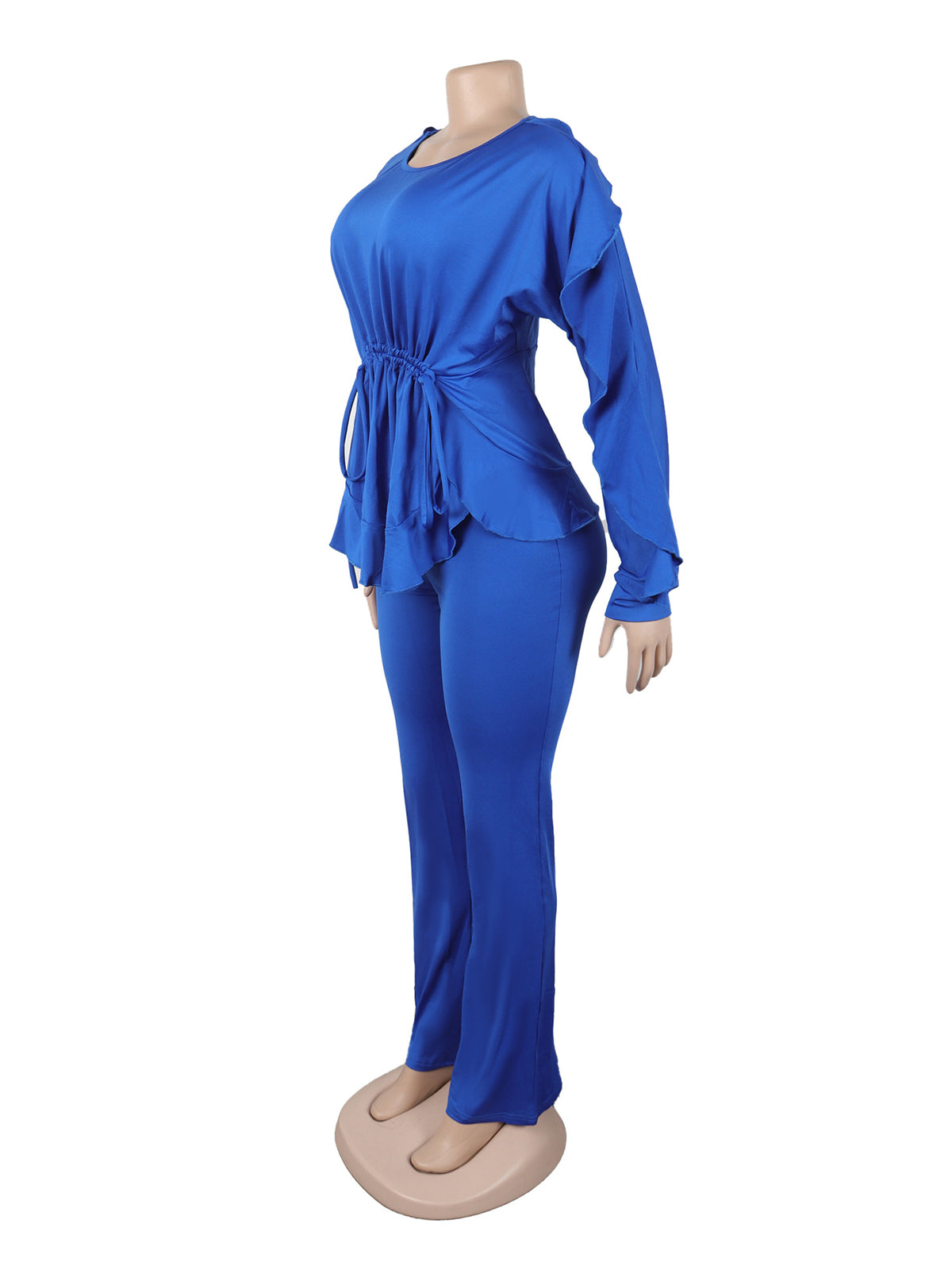 Casual Round Neck Cinched Waist Top and Pants Set