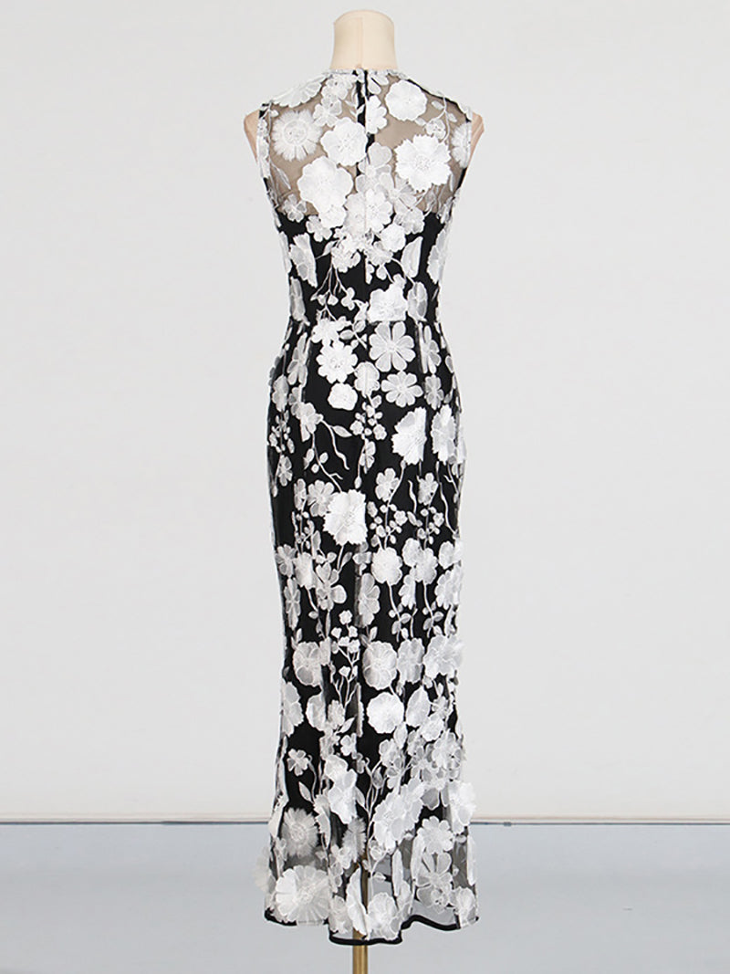 Elegant Embroidery Applique Mesh Dress