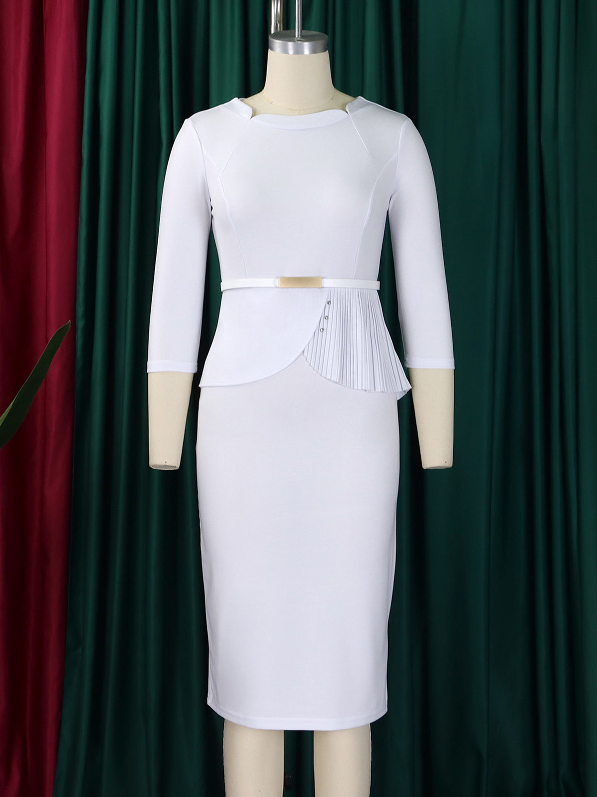 Elegant Round Neck High Waist Bodycon Pencil Dress