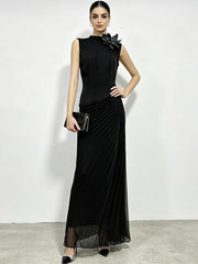 Floral Applique Mock Neck Maxi Dress-boutique