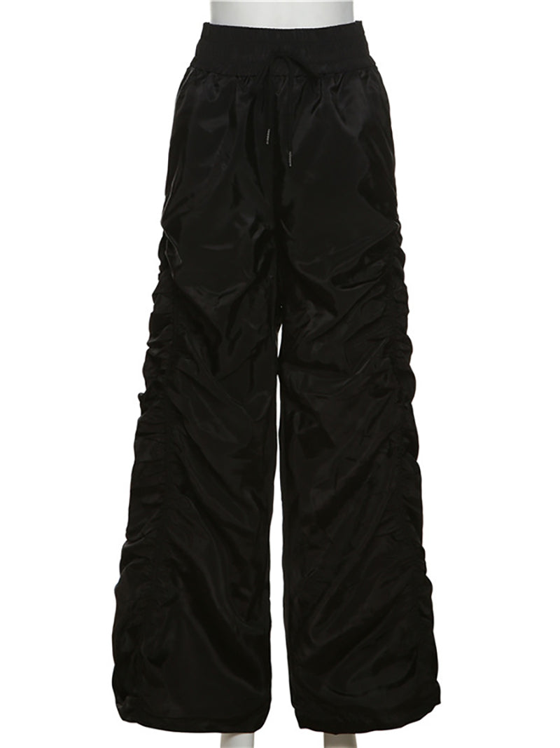 High Waist Drawstring Pleat Casual Pants Trousers