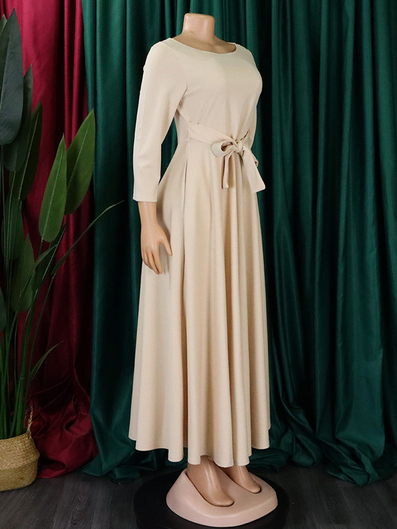 Elegant Round Neck Bandage Casual A Line Dress