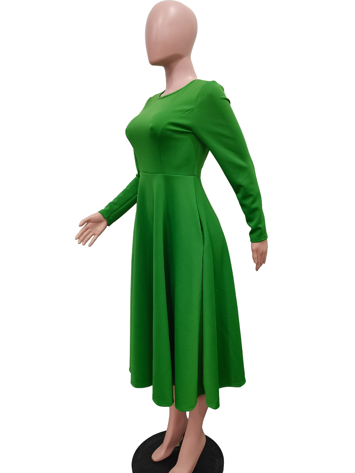 Elegant Round Collar Cinched Waist A-Line Dress