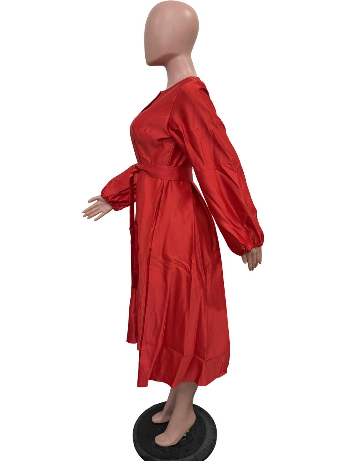 Elegant Satin Lantern Sleeve Bandage Party Maxi Dress