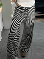 Loose Casual Drawstring Striped Straight Pants