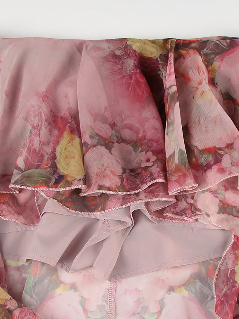 Fashion Floral Print Vacation Ruffles Skirts