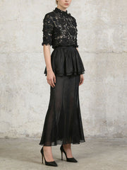 Elegant Hollow Embroidered Tops Organza Maxi Skirt Sets