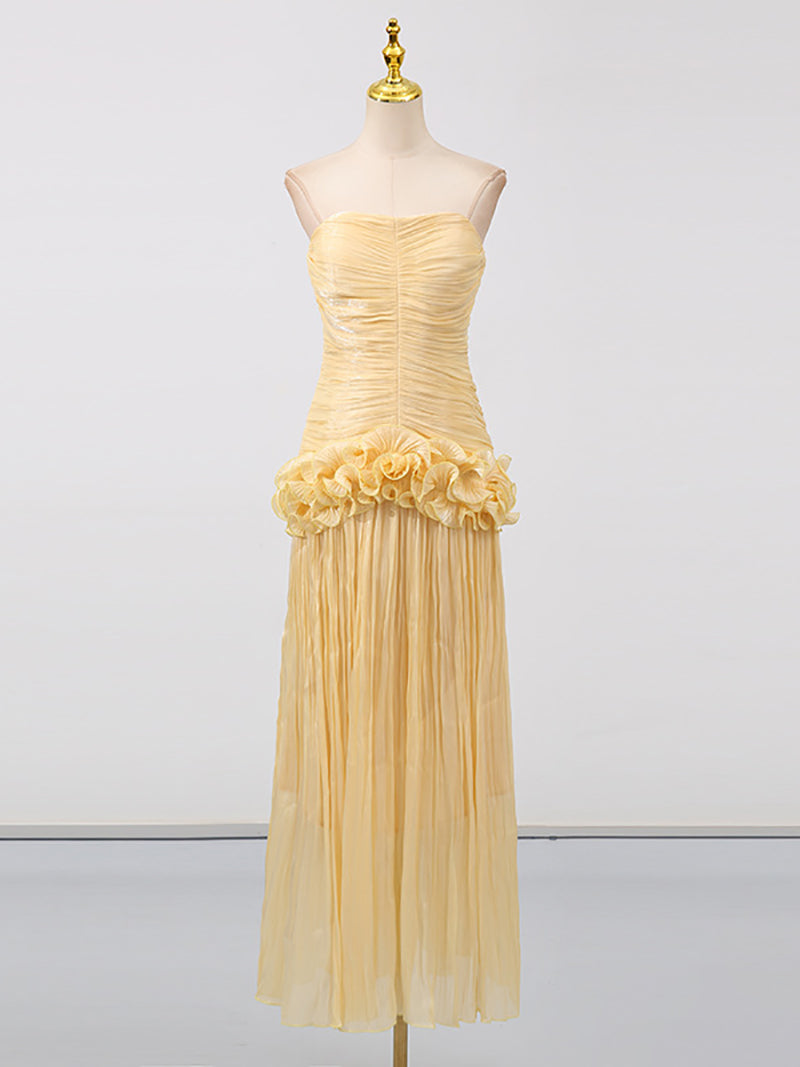 Fashion Strapless Ruffle Slim Maxi Dress