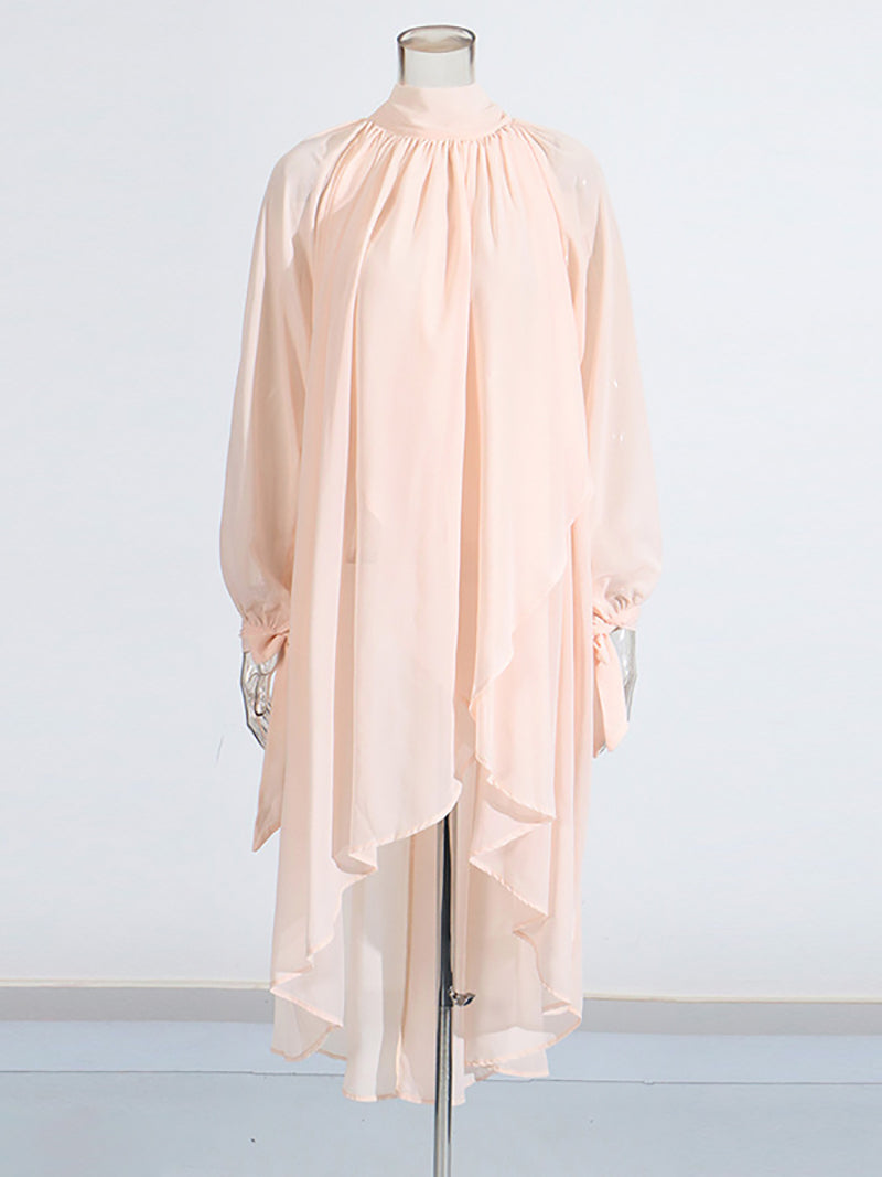 Elegant Loose  Lace-up Chiffon Shirt Dress