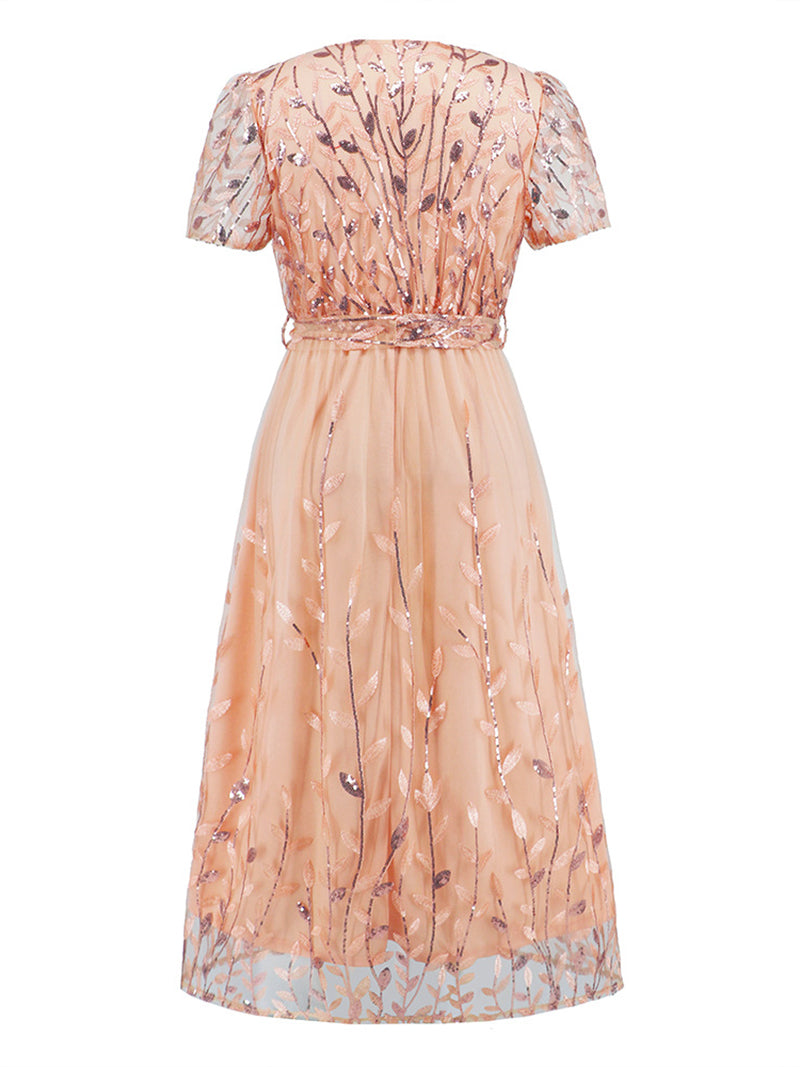 Fashion V-neck Sequin Lace-up Slim Party Dress