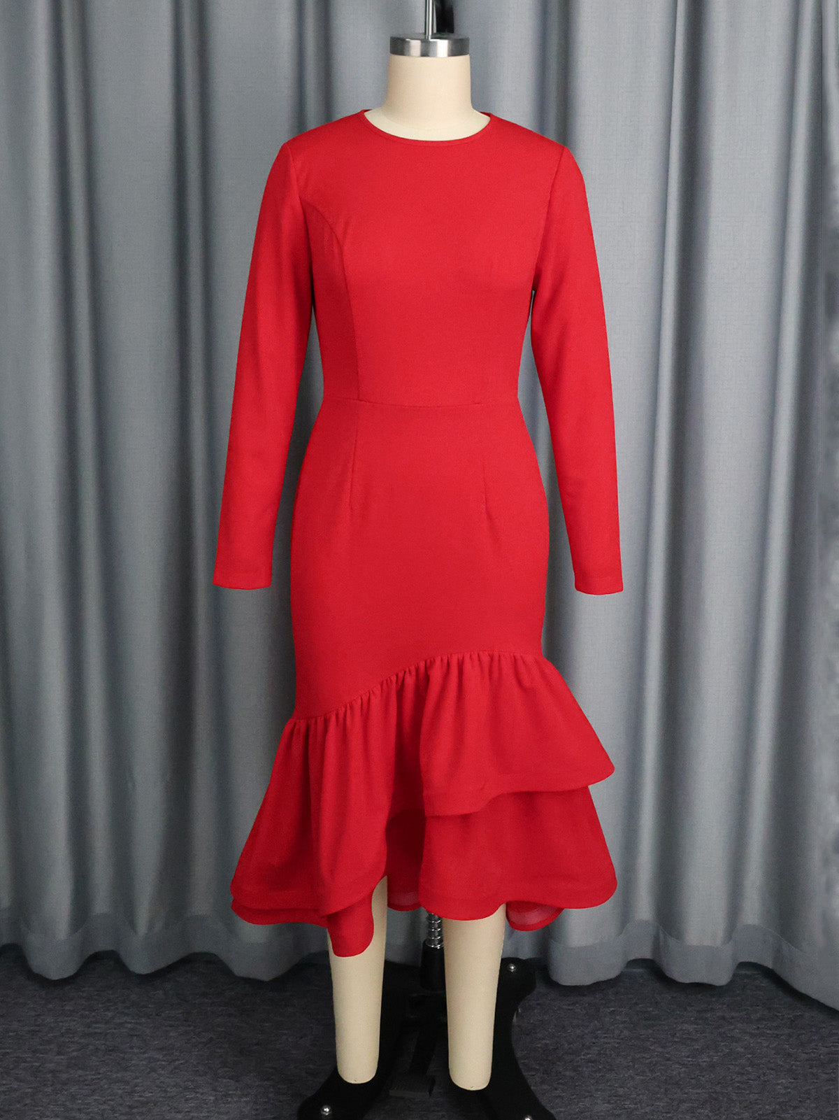Elegant Round Collar Slim Ruffles Fishtail Dress