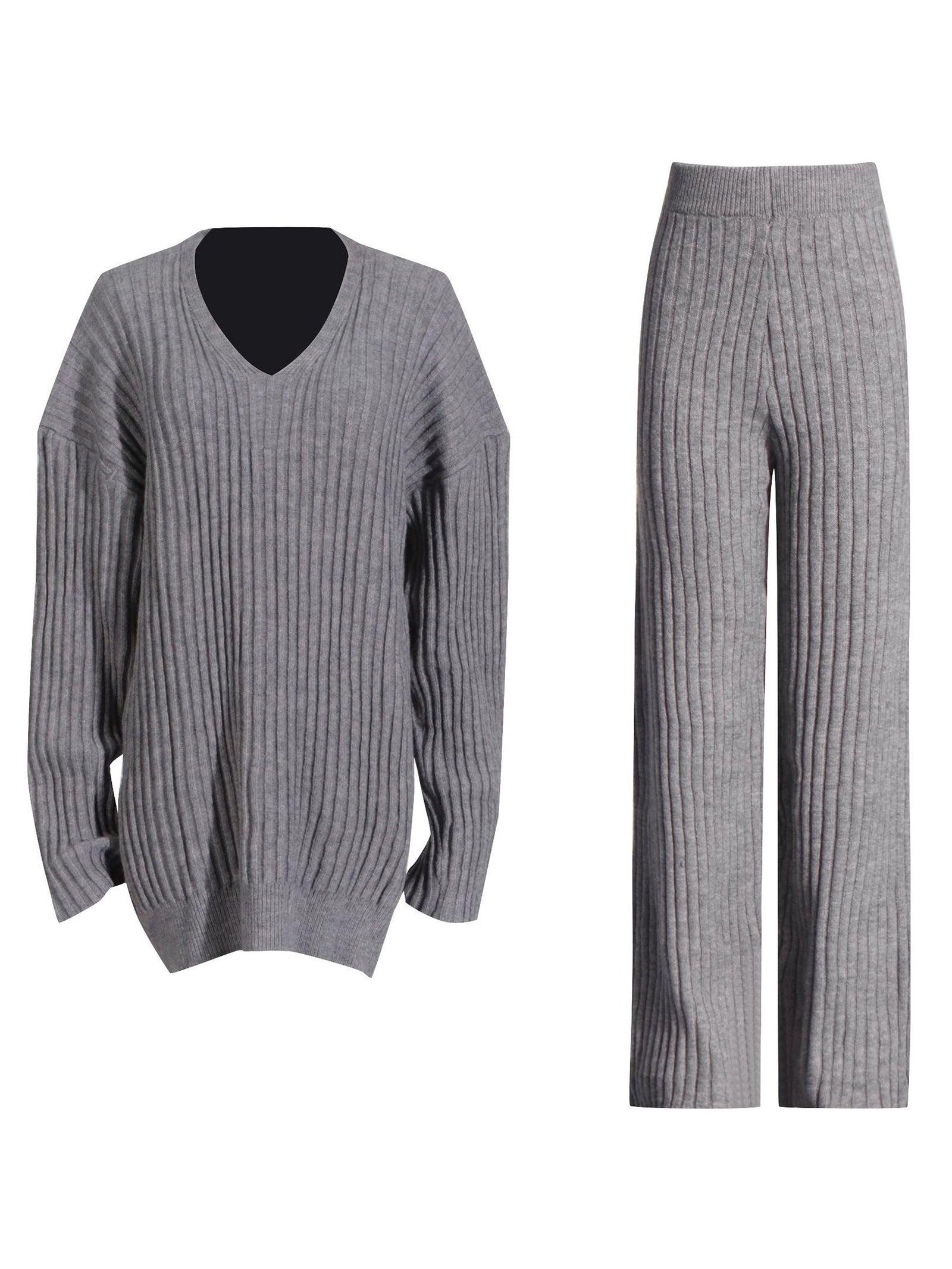 Oversized Ribbed Cashmere Sweater Pant Sets