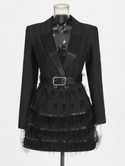 Feather Trim Tailored Blazer Mini Dress-boutique
