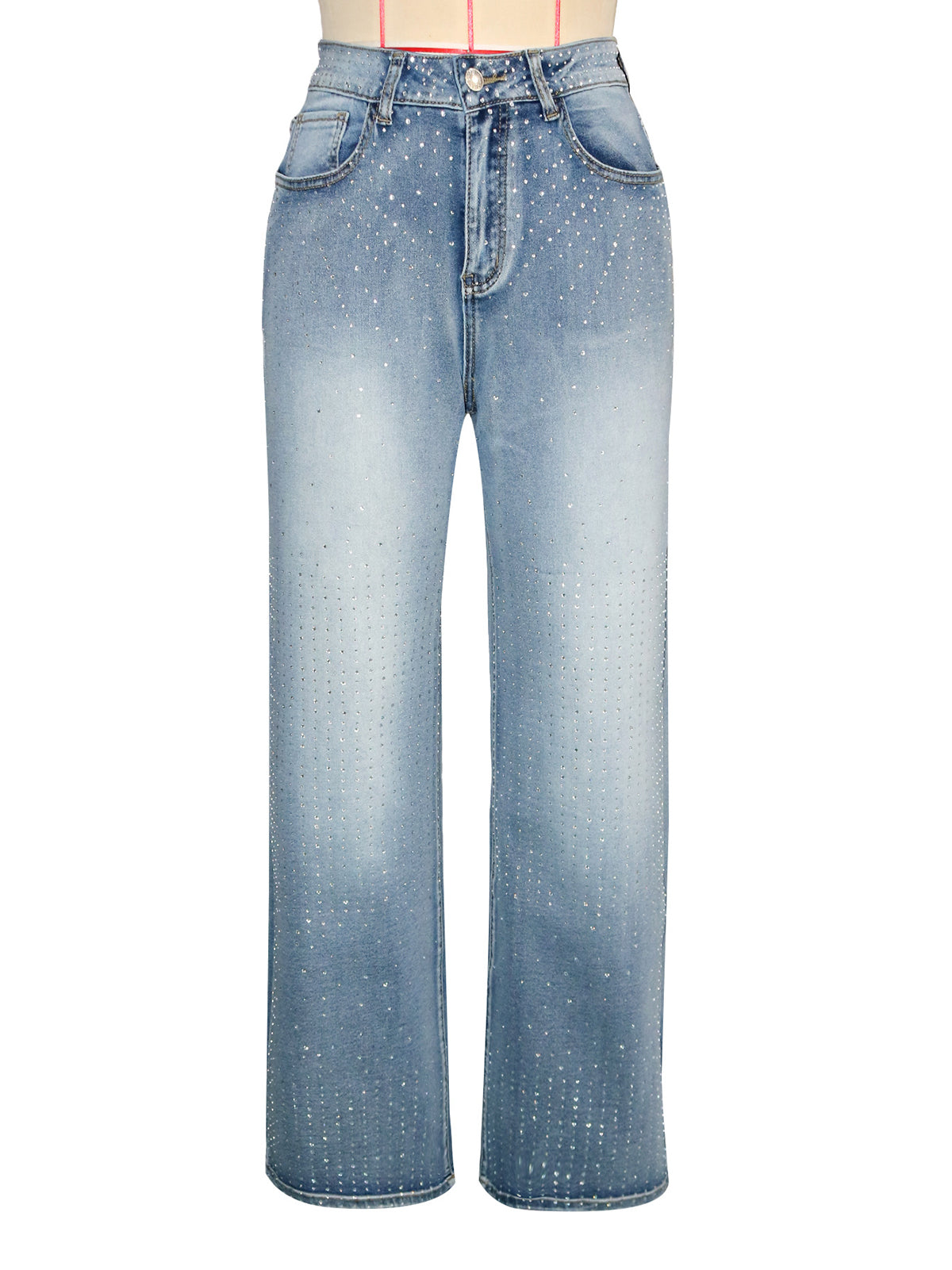 Casual Rhinestone Embellished Straight Leg Jeans