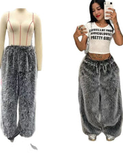 Shaggy Faux Fur Wide Leg Pants
