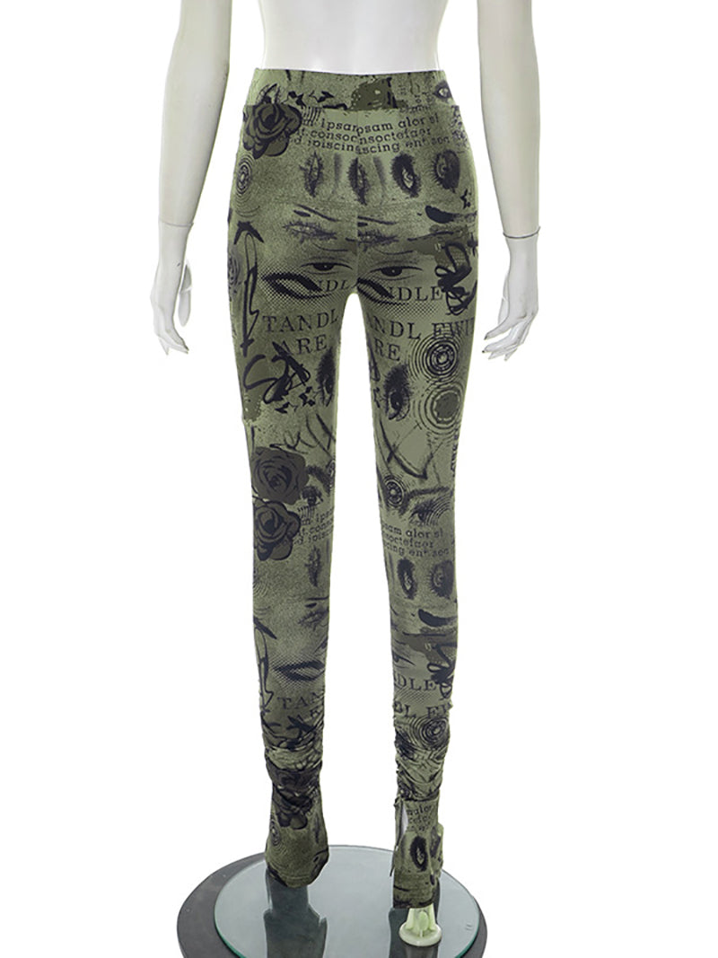 Casual High Waist Print Skinny Trousers
