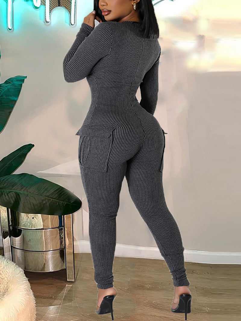 Sexy V Neck Elastic Tight Jumpsuit