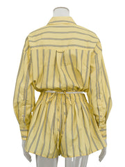 Striped Print Cinched Waist Crop Shirt And Pants Set